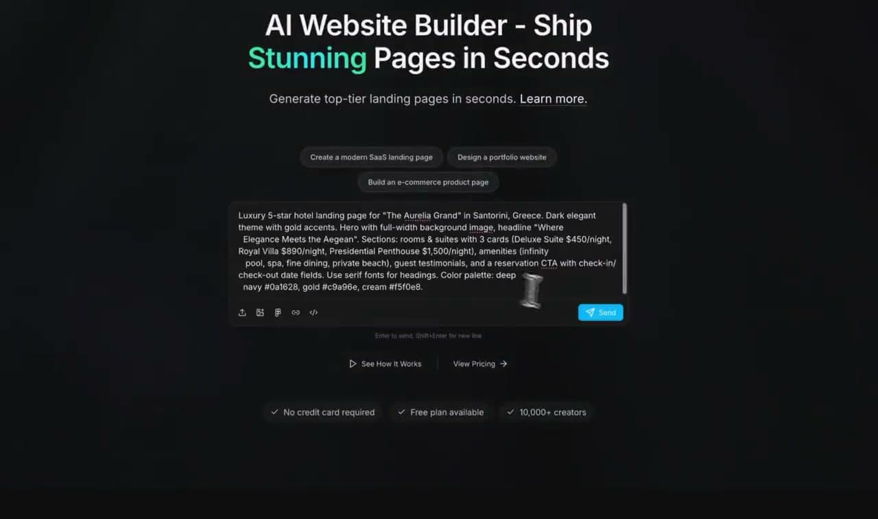 Genesis AI editor — visual website builder with AI chat, live preview, and code export